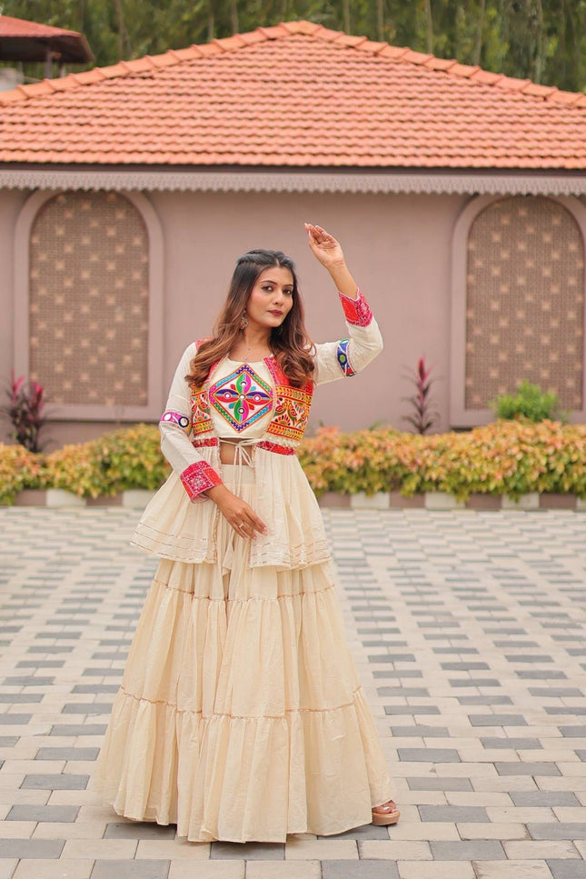 Pure Cotton Gamthi Lehenga Choli with Koti | 9 Mtr Flare | Fully Stitched - Rosepetals Luxe