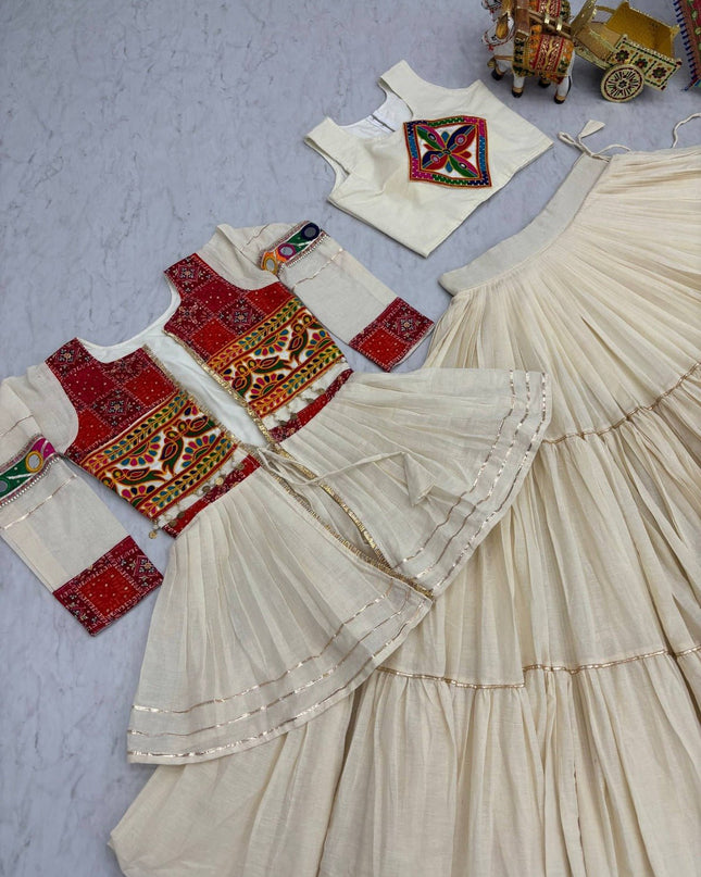 Pure Cotton Gamthi Lehenga Choli with Koti | 9 Mtr Flare | Fully Stitched - Rosepetals Luxe