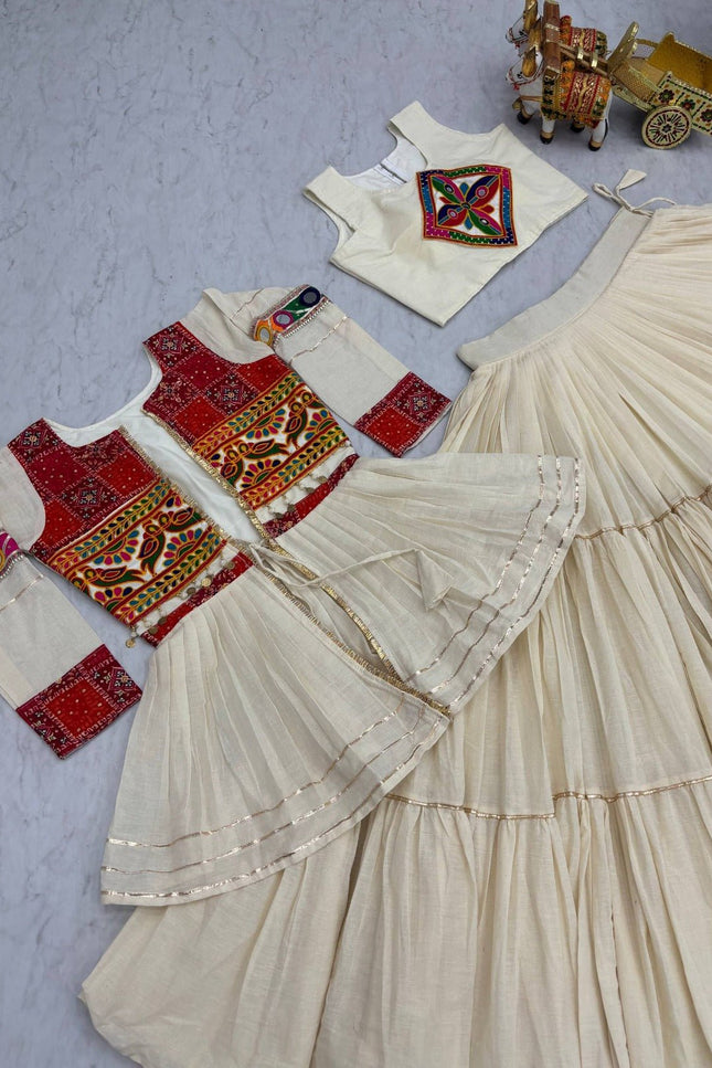 Pure Cotton Gamthi Lehenga Choli with Koti | 9 Mtr Flare | Fully Stitched - Rosepetals Luxe