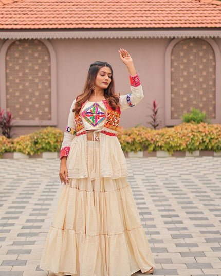Pure Cotton Gamthi Lehenga Choli with Koti | 9 Mtr Flare | Fully Stitched - Rosepetals Luxe
