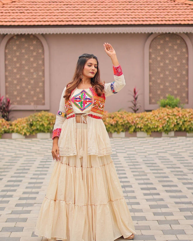 Pure Cotton Gamthi Lehenga Choli with Koti | 9 Mtr Flare | Fully Stitched - Rosepetals Luxe