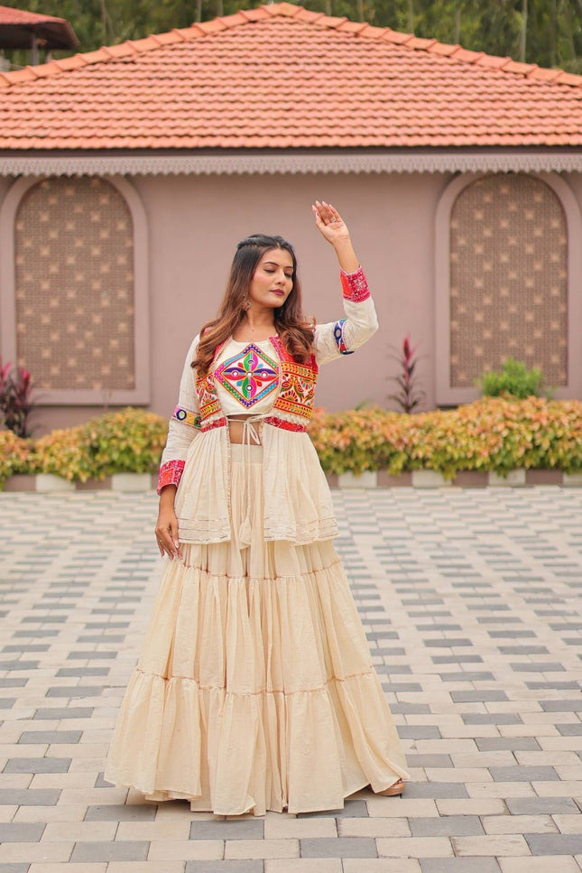 Pure Cotton Gamthi Lehenga Choli with Koti | 9 Mtr Flare | Fully Stitched - Rosepetals Luxe