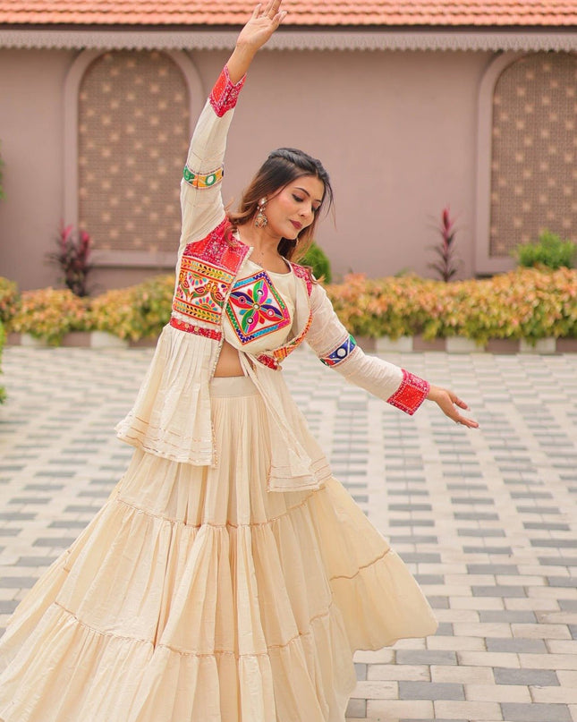 Pure Cotton Gamthi Lehenga Choli with Koti | 9 Mtr Flare | Fully Stitched - Rosepetals Luxe