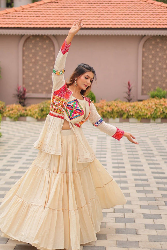 Pure Cotton Gamthi Lehenga Choli with Koti | 9 Mtr Flare | Fully Stitched - Rosepetals Luxe