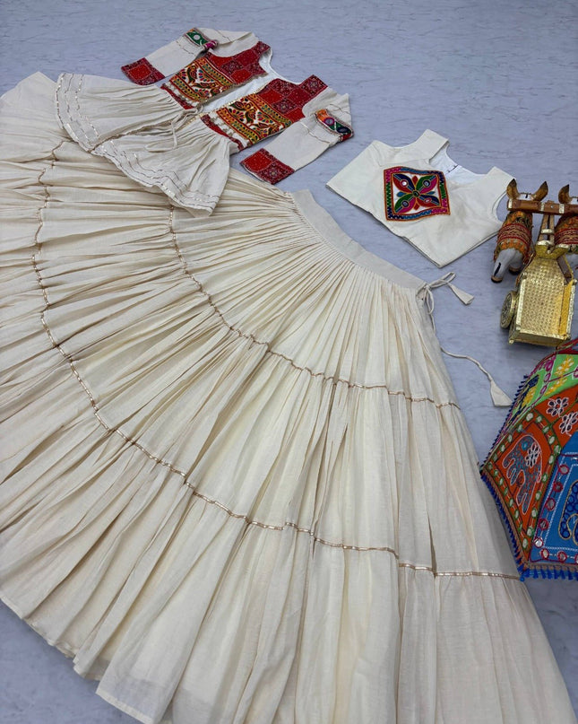 Pure Cotton Gamthi Lehenga Choli with Koti | 9 Mtr Flare | Fully Stitched - Rosepetals Luxe