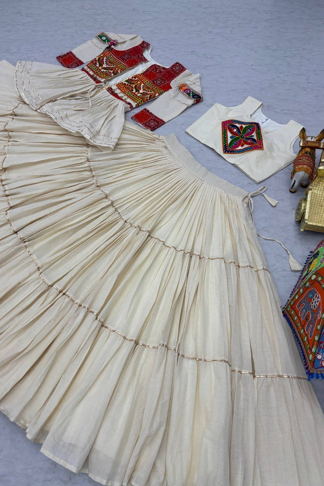 Pure Cotton Gamthi Lehenga Choli with Koti | 9 Mtr Flare | Fully Stitched - Rosepetals Luxe