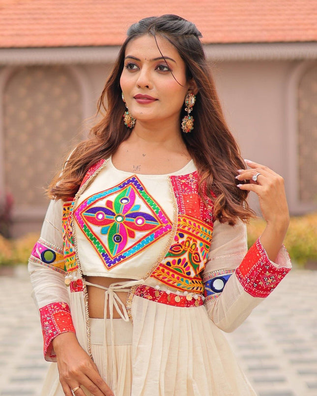 Pure Cotton Gamthi Lehenga Choli with Koti | 9 Mtr Flare | Fully Stitched - Rosepetals Luxe