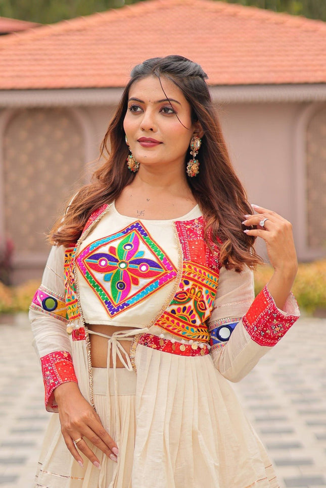 Pure Cotton Gamthi Lehenga Choli with Koti | 9 Mtr Flare | Fully Stitched - Rosepetals Luxe