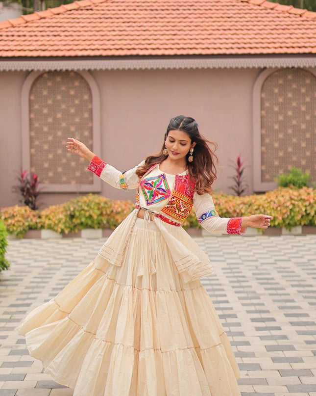 Pure Cotton Gamthi Lehenga Choli with Koti | 9 Mtr Flare | Fully Stitched - Rosepetals Luxe