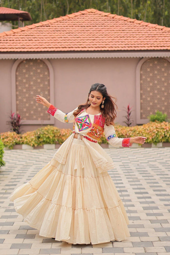 Pure Cotton Gamthi Lehenga Choli with Koti | 9 Mtr Flare | Fully Stitched - Rosepetals Luxe
