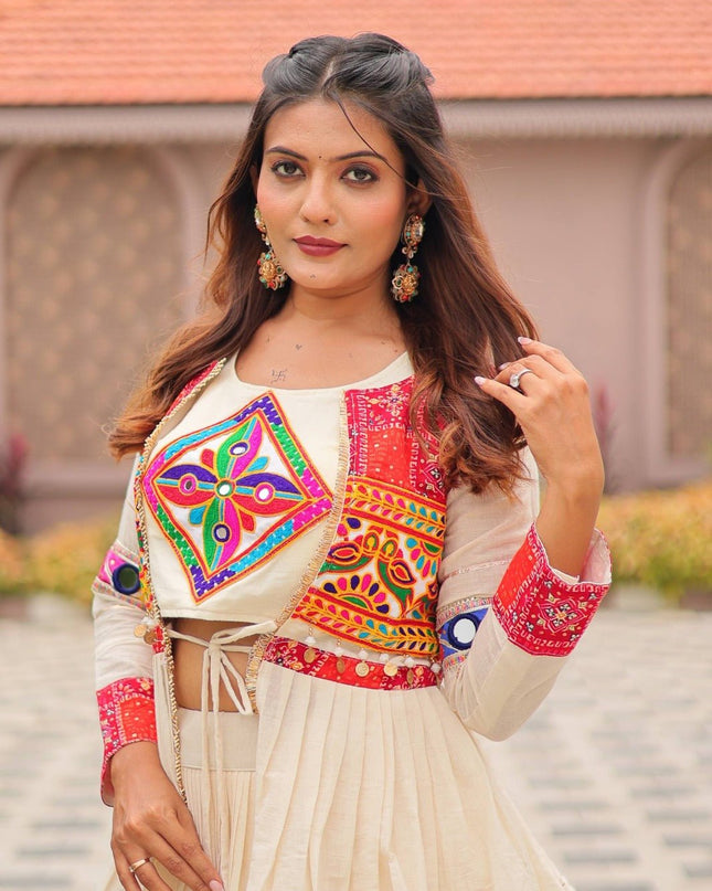 Pure Cotton Gamthi Lehenga Choli with Koti | 9 Mtr Flare | Fully Stitched - Rosepetals Luxe