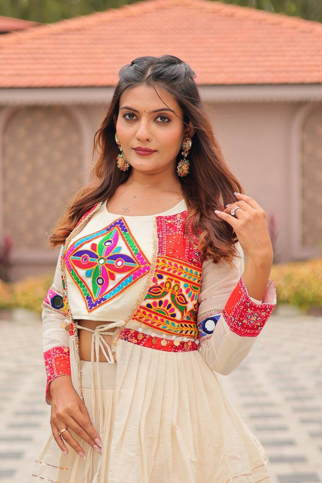 Pure Cotton Gamthi Lehenga Choli with Koti | 9 Mtr Flare | Fully Stitched - Rosepetals Luxe