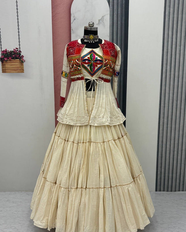 Pure Cotton Gamthi Lehenga Choli with Koti | 9 Mtr Flare | Fully Stitched - Rosepetals Luxe