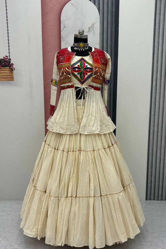 Pure Cotton Gamthi Lehenga Choli with Koti | 9 Mtr Flare | Fully Stitched - Rosepetals Luxe