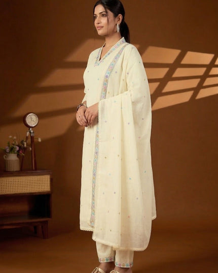 Pure Cotton Kurti Set with Embroidered Dupatta - Rosepetals Luxe