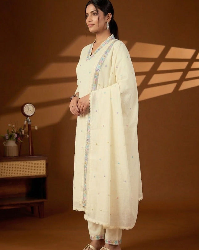 Pure Cotton Kurti Set with Embroidered Dupatta - Rosepetals Luxe