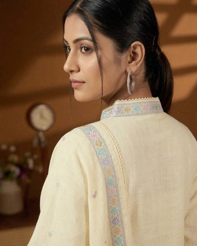 Pure Cotton Kurti Set with Embroidered Dupatta - Rosepetals Luxe