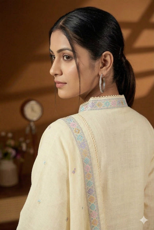 Pure Cotton Kurti Set with Embroidered Dupatta - Rosepetals Luxe