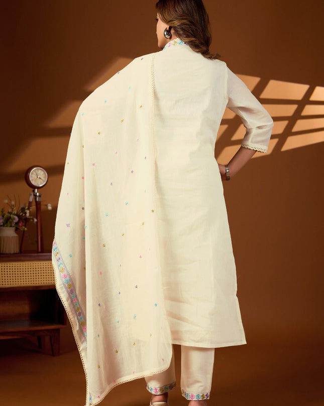 Pure Cotton Kurti Set with Embroidered Dupatta - Rosepetals Luxe