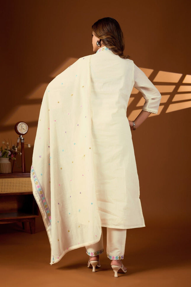 Pure Cotton Kurti Set with Embroidered Dupatta - Rosepetals Luxe