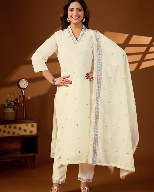 Pure Cotton Kurti Set with Embroidered Dupatta - Rosepetals Luxe