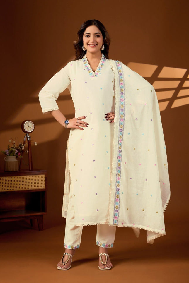 Pure Cotton Kurti Set with Embroidered Dupatta - Rosepetals Luxe