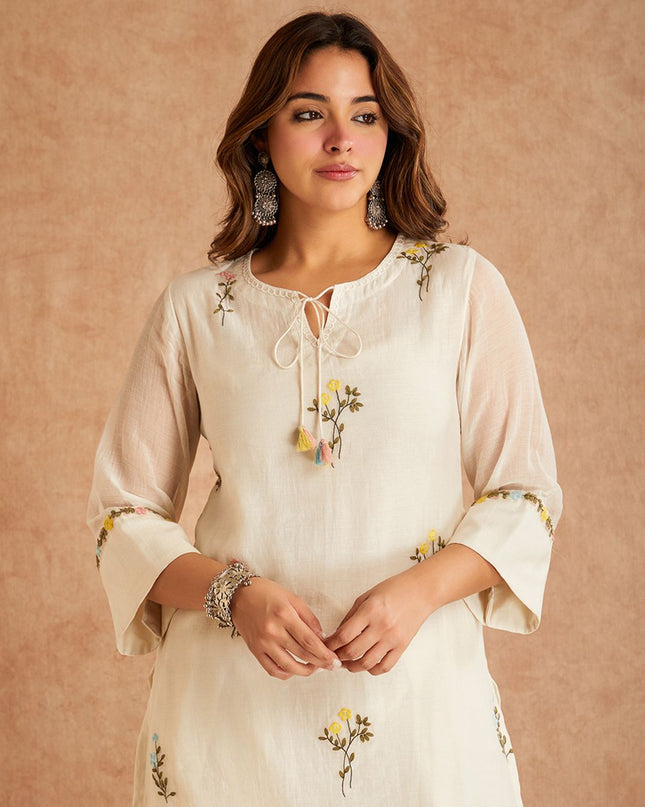Pure Cotton Silk Designer Party Wear Look Top With Farshi Salwar Dupatta Set | Needle Work Embroidery Work - Rosepetals Luxe