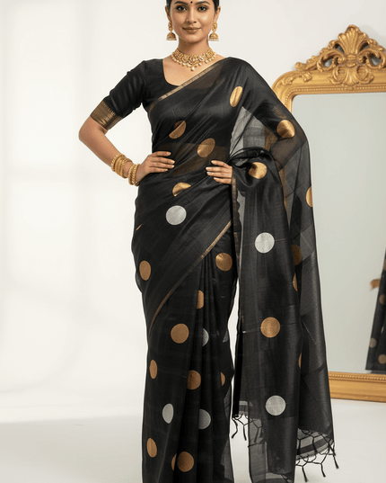 Pure Handloom Kora Silk Saree | Kaduwa Dollar Buta & Fancy Pallu | Silk Mark Certified | Rosepetals Luxe - Rosepetals Luxe