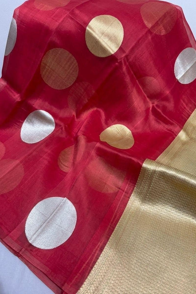 Pure Handloom Kora Silk Saree | Kaduwa Dollar Buta & Fancy Pallu | Silk Mark Certified | Rosepetals Luxe - Rosepetals Luxe