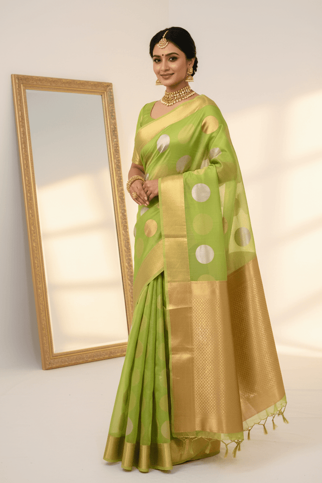 Pure Handloom Kora Silk Saree | Kaduwa Dollar Buta & Fancy Pallu | Silk Mark Certified | Rosepetals Luxe - Rosepetals Luxe