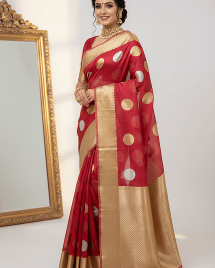 Pure Handloom Kora Silk Saree | Kaduwa Dollar Buta & Fancy Pallu | Silk Mark Certified | Rosepetals Luxe - Rosepetals Luxe