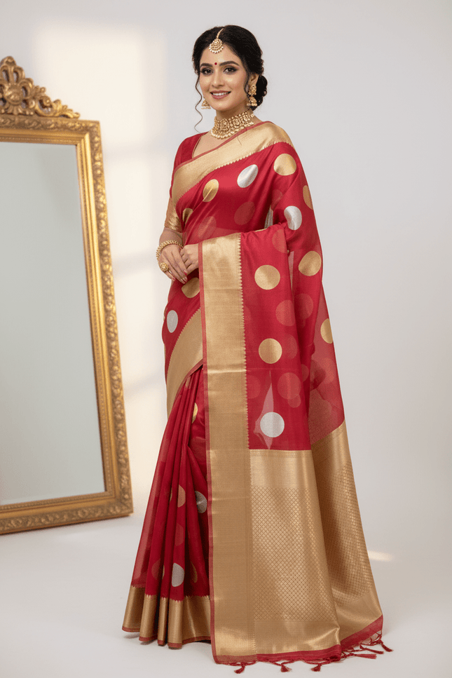 Pure Handloom Kora Silk Saree | Kaduwa Dollar Buta & Fancy Pallu | Silk Mark Certified | Rosepetals Luxe - Rosepetals Luxe