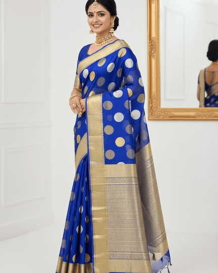 Pure Handloom Kora Silk Saree | Kaduwa Dollar Buta & Fancy Pallu | Silk Mark Certified | Rosepetals Luxe - Rosepetals Luxe