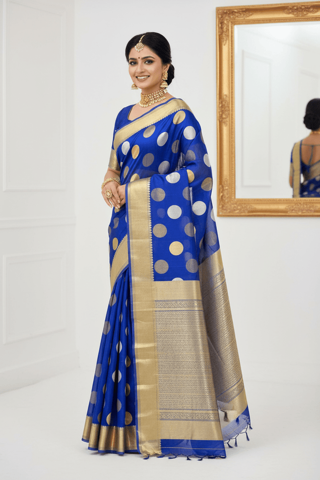 Pure Handloom Kora Silk Saree | Kaduwa Dollar Buta & Fancy Pallu | Silk Mark Certified | Rosepetals Luxe - Rosepetals Luxe