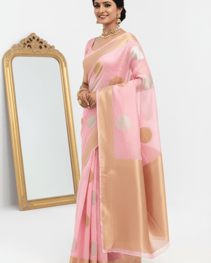 Pure Handloom Kora Silk Saree | Kaduwa Dollar Buta & Fancy Pallu | Silk Mark Certified | Rosepetals Luxe - Rosepetals Luxe