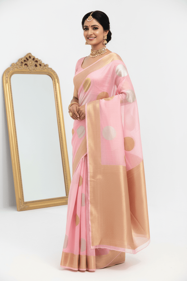Pure Handloom Kora Silk Saree | Kaduwa Dollar Buta & Fancy Pallu | Silk Mark Certified | Rosepetals Luxe - Rosepetals Luxe