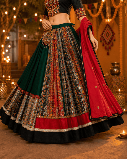 Pure Jaam Cotton Chaniya Choli | Original Gamthi Work | 10 Metre Flare | Navratri Garba - Rosepetals Luxe