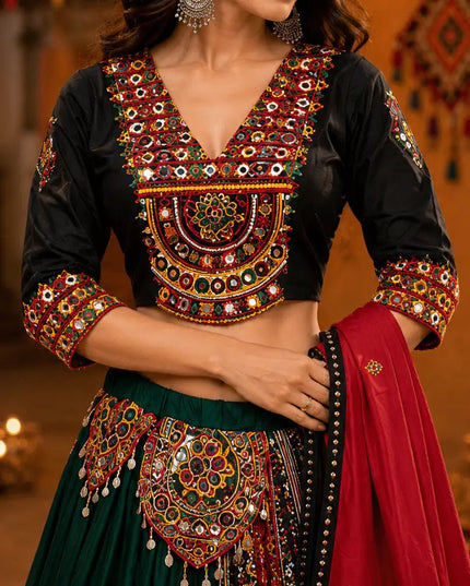 Pure Jaam Cotton Chaniya Choli | Original Gamthi Work | 10 Metre Flare | Navratri Garba - Rosepetals Luxe