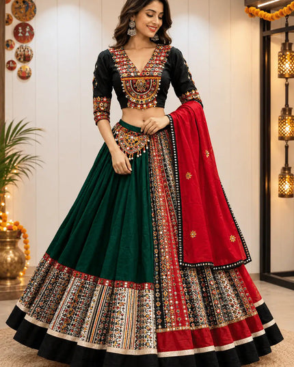 Pure Jaam Cotton Chaniya Choli | Original Gamthi Work | 10 Metre Flare | Navratri Garba - Rosepetals Luxe
