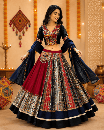 Pure Jaam Cotton Chaniya Choli | Original Gamthi Work | 10 Metre Flare | Navratri Garba - Rosepetals Luxe