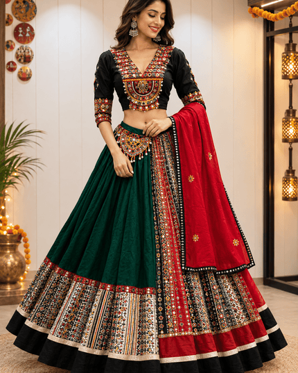 Pure Jaam Cotton Chaniya Choli | Original Gamthi Work | 10 Metre Flare | Navratri Garba - Rosepetals Luxe