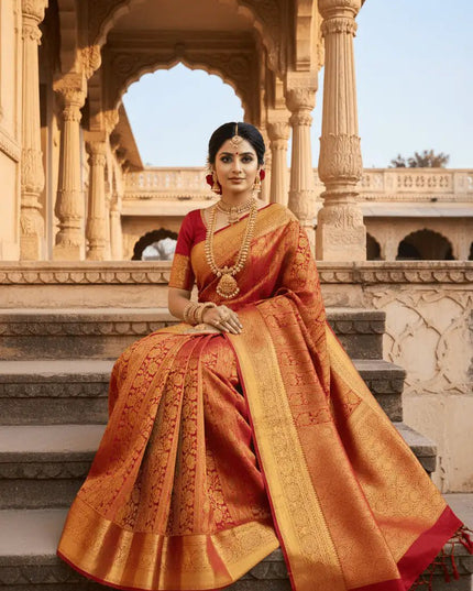 Pure Kanchipuram 2 Gram Gold Zari Bridal Saree | Silk Mark Certified | Handloom - Rosepetals Luxe