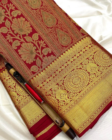 Pure Kanchipuram 2 Gram Gold Zari Bridal Saree | Silk Mark Certified | Handloom - Rosepetals Luxe
