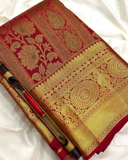 Pure Kanchipuram 2 Gram Gold Zari Bridal Saree | Silk Mark Certified | Handloom - Rosepetals Luxe