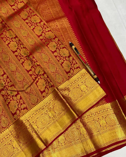 Pure Kanchipuram 2 Gram Gold Zari Bridal Saree | Silk Mark Certified | Handloom - Rosepetals Luxe