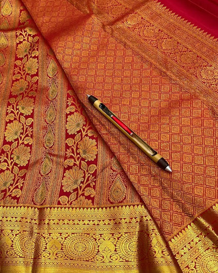 Pure Kanchipuram 2 Gram Gold Zari Bridal Saree | Silk Mark Certified | Handloom - Rosepetals Luxe
