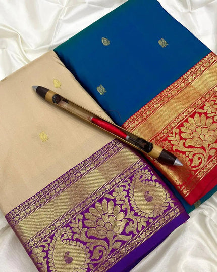 Pure Kanchipuram Handloom Silk Saree | Korvai Butta Design | Silk Mark Certified - Rosepetals Luxe