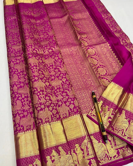 Pure Kanchipuram Silk Bridal Saree | Heavy 2 Gram Zari Weave | Silk Mark Certified - Rosepetals Luxe