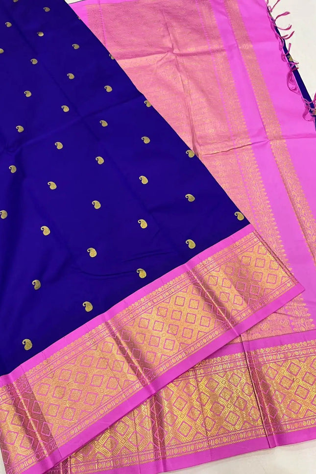 Pure Kanchipuram Silk Korvai Saree with One Side Border | Silk Mark Certified | 7 Rich Colours - Rosepetals Luxe