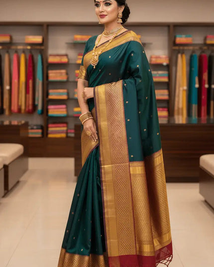 Pure Kanchipuram Silk Saree | Fancy Butta Design | Silk Mark Certified - Rosepetals Luxe